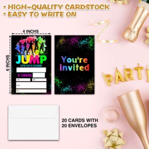 Jump Birthday Party Invitations, Trampoline Park Birthday Invitation, Double-Sided Splatter Paint Fill In Invites, Kids Bounce House Birthday Party Decorations, 20 Cards With 20 Envelopes(C13)