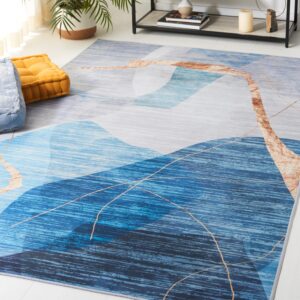 safavieh tacoma collection area rug - 6' x 9', blue & gold, mid-century modern design, non-shedding & easy care, machine washable ideal for high traffic areas in living room, bedroom (tac836m)