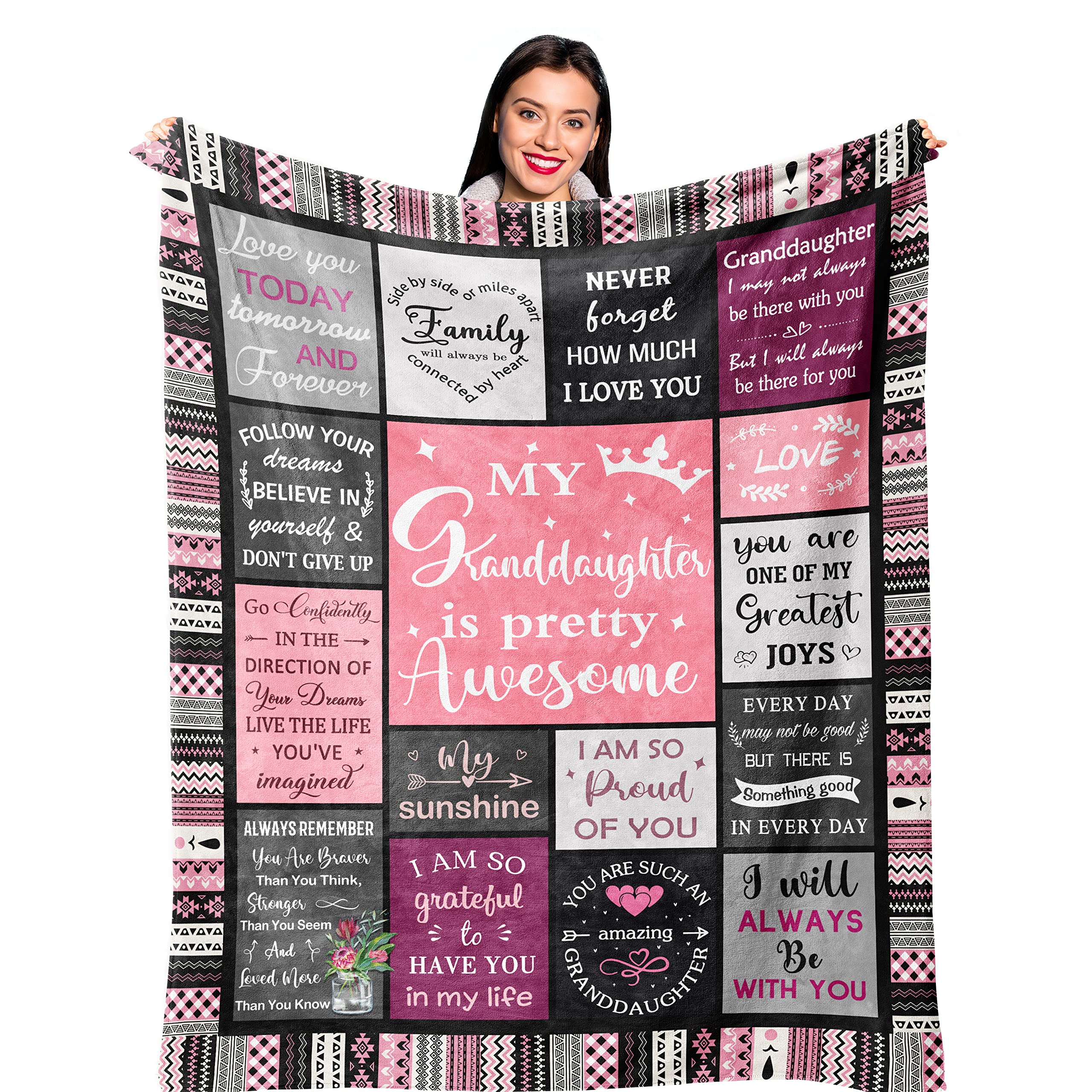 Ruvinzo Granddaughter Gifts from Grandma, Granddaughter Gifts, Birthday Gifts Blanket 60” x 50” for Granddaughter, Sweet Granddaughter Gifts from Grandparents, Granddaughter Blanket Gifts Idea