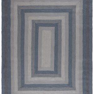 SAFAVIEH Braided Collection Area Rug - 8' x 10', Grey & Blue, Handmade Country Cottage Reversible Cotton, Ideal for High Traffic Areas in Living Room, Bedroom (BRD652B)