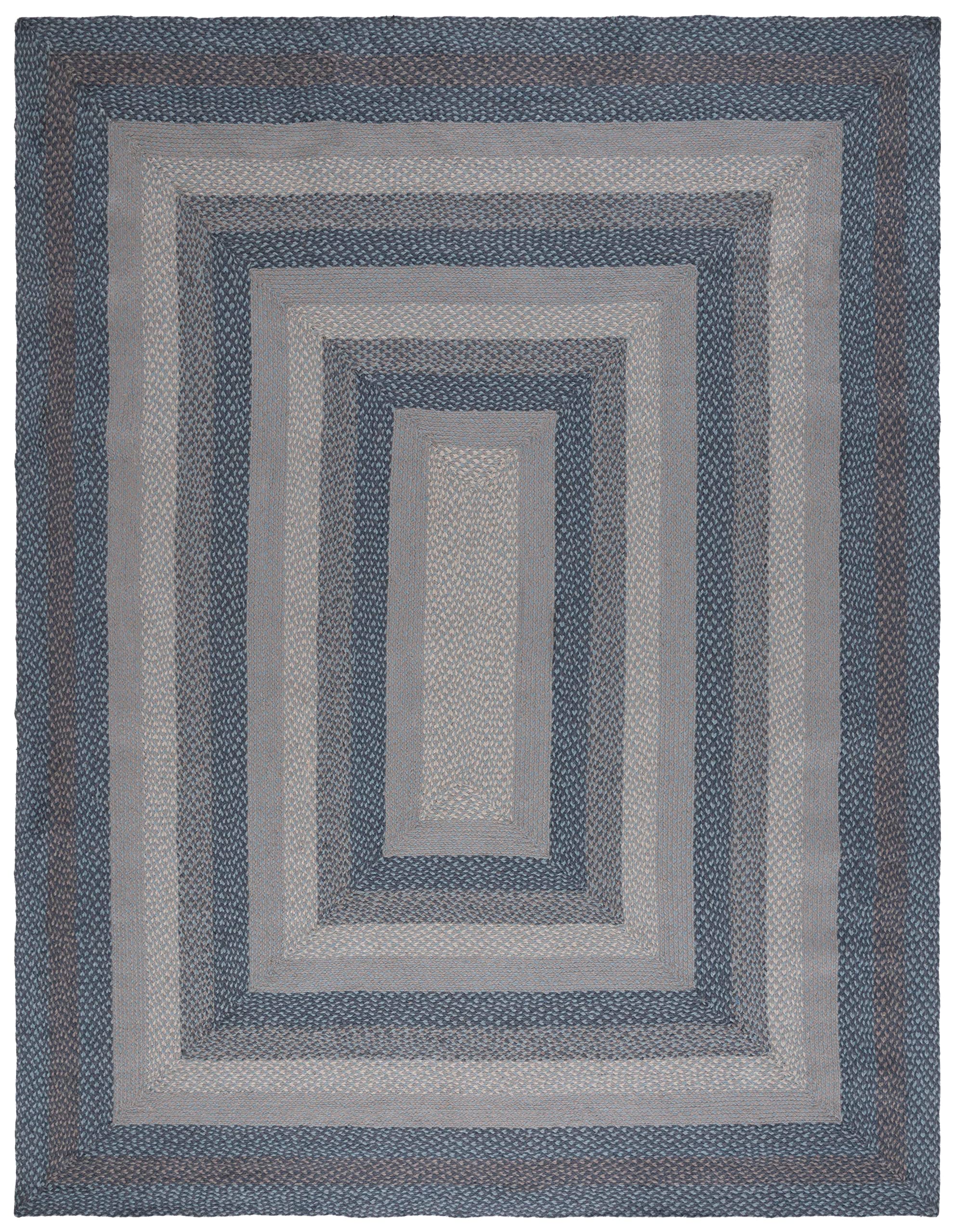 SAFAVIEH Braided Collection Area Rug - 8' x 10', Grey & Blue, Handmade Country Cottage Reversible Cotton, Ideal for High Traffic Areas in Living Room, Bedroom (BRD652B)