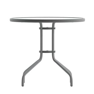 Flash Furniture Bellamy 31.5'' Round Tempered Glass Metal Table, Silver