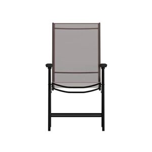 Flash Furniture Paladin Brown Outdoor Folding Patio Sling Chair with Black Frame (2 Pack)