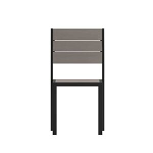 Flash Furniture Finch Commercial Grade Armless Patio Chair, Stackable Side Chair with Faux Teak Poly Slats and Metal Frame, Gray/Gray