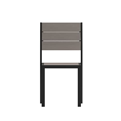 Flash Furniture Finch Commercial Grade Armless Patio Chair, Stackable Side Chair with Faux Teak Poly Slats and Metal Frame, Gray/Gray