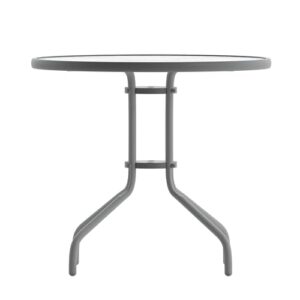 Flash Furniture Bellamy 31.5'' Round Tempered Glass Metal Table, Silver