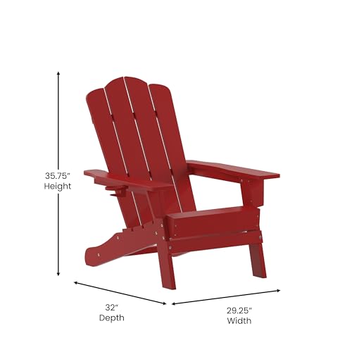 Flash Furniture Newport Adirondack Chair with Cup Holder, Weather Resistant Poly Resin Adirondack Chair, Red