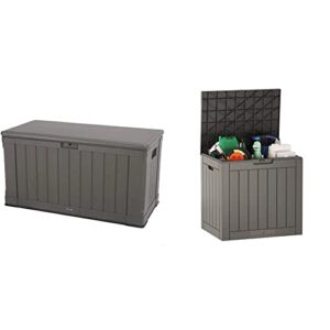 lifetime 60089 deck storage box, 116 gallon & east oak deck box, 31 gallon indoor and outdoor storage box, outdoor toys, gardening tools, sports equipment, waterproof and uv resistant resin, grey