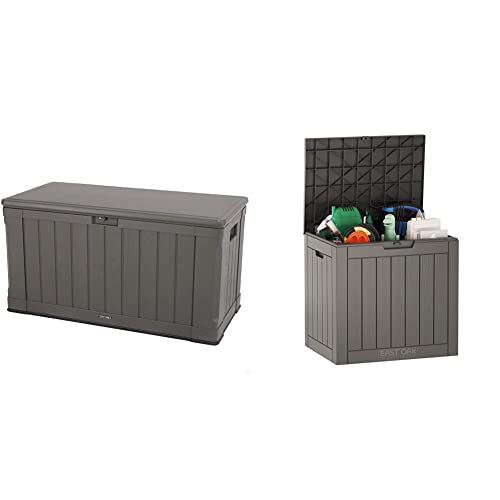 Lifetime 60089 Deck Storage Box, 116 gallon & EAST OAK Deck Box, 31 Gallon Indoor and Outdoor Storage Box, Outdoor Toys, Gardening Tools, Sports Equipment, Waterproof and UV Resistant Resin, Grey