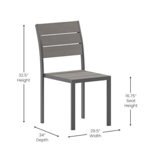 Flash Furniture Finch Commercial Grade Armless Patio Chair, Stackable Side Chair with Faux Teak Poly Slats and Metal Frame, Gray/Gray