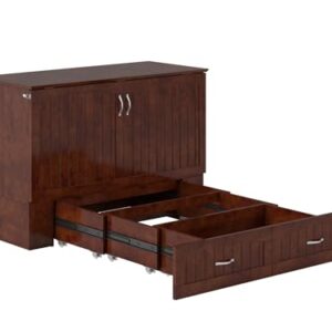 AFI Southampton Full Murphy Bed Chest with Mattress, Storage, and Built-in Charger in Walnut