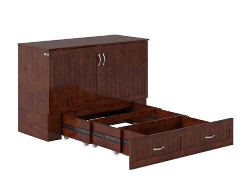 AFI Southampton Full Murphy Bed Chest with Mattress, Storage, and Built-in Charger in Walnut