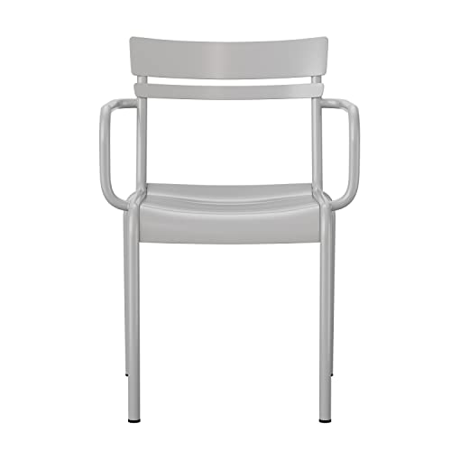 Flash Furniture Nash Commercial Grade Steel Indoor-Outdoor Stackable Chair with 2 Slats and Arms, Set of 4, Silver