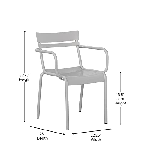 Flash Furniture Nash Commercial Grade Steel Indoor-Outdoor Stackable Chair with 2 Slats and Arms, Set of 4, Silver