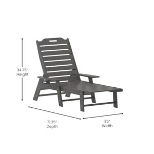 Flash Furniture Monterey Adjustable Adirondack Lounger with Cup Holder- All-Weather Indoor/Outdoor HDPE Lounge Chair, Gray