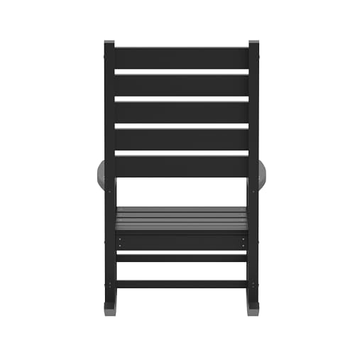 Flash Furniture Manchester Commercial Grade Outdoor Rocking Chair, All-Weather HDPE Indoor/Outdoor Rocker, Black