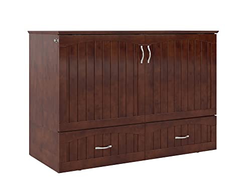 AFI Southampton Full Murphy Bed Chest with Mattress, Storage, and Built-in Charger in Walnut