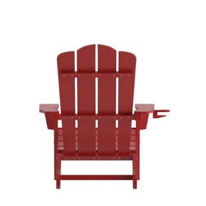 Flash Furniture Newport Adirondack Chair with Cup Holder, Weather Resistant Poly Resin Adirondack Chair, Red