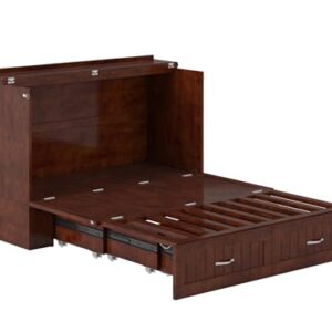 AFI Southampton Full Murphy Bed Chest with Mattress, Storage, and Built-in Charger in Walnut