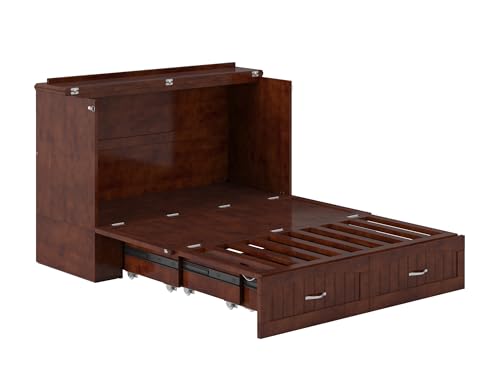 AFI Southampton Full Murphy Bed Chest with Mattress, Storage, and Built-in Charger in Walnut