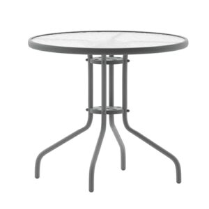 flash furniture bellamy 31.5'' round tempered glass metal table, silver