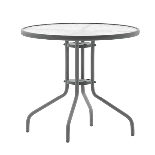 Flash Furniture Bellamy 31.5'' Round Tempered Glass Metal Table, Silver