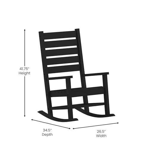 Flash Furniture Manchester Commercial Grade Outdoor Rocking Chair, All-Weather HDPE Indoor/Outdoor Rocker, Black