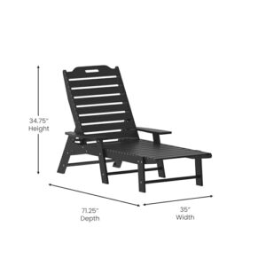 Flash Furniture Monterey Adjustable Adirondack Lounger with Cup Holder- All-Weather Indoor/Outdoor HDPE Lounge Chair, Black