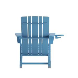 Flash Furniture Halifax Adirondack Rocking Chair with Cup Holder, Weather Resistant Poly Resin Adirondack Rocking Chair, Blue