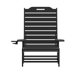 Flash Furniture Monterey Adjustable Adirondack Lounger with Cup Holder- All-Weather Indoor/Outdoor HDPE Lounge Chair, Black