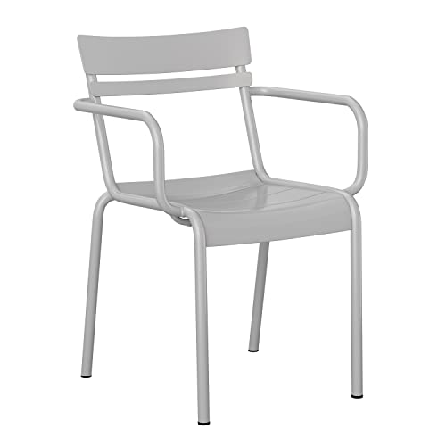 Flash Furniture Nash Commercial Grade Steel Indoor-Outdoor Stackable Chair with 2 Slats and Arms, Set of 4, Silver