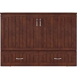 AFI Southampton Full Murphy Bed Chest with Mattress, Storage, and Built-in Charger in Walnut