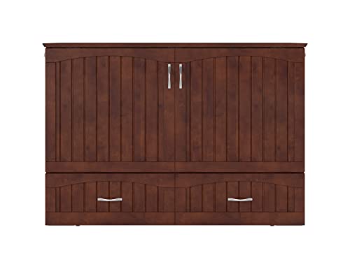 AFI Southampton Full Murphy Bed Chest with Mattress, Storage, and Built-in Charger in Walnut