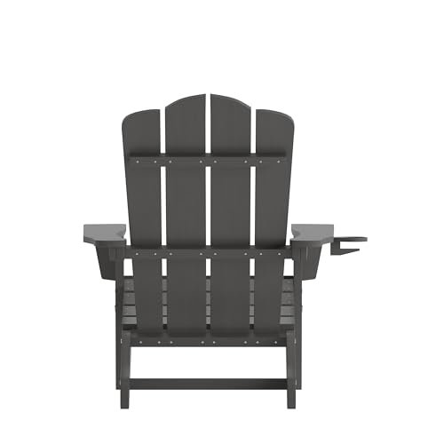 Flash Furniture Newport Adirondack Chair with Cup Holder, Weather Resistant Poly Resin Adirondack Chair, Gray