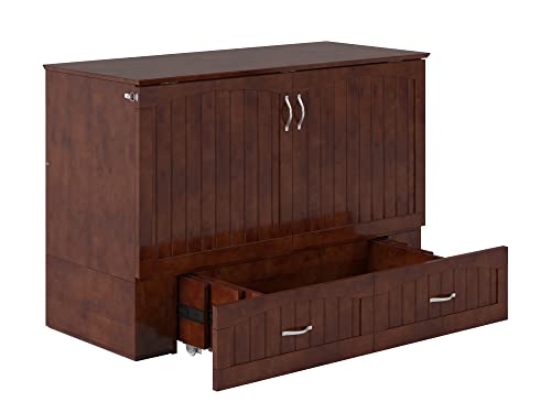 AFI Southampton Full Murphy Bed Chest with Mattress, Storage, and Built-in Charger in Walnut