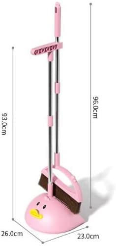 Cute Duck Cleaning Broom and Dustpan Set with Long Handle Stand Up Broom and Dustpan for Home Kitchen Room Office, Outdoor Indoor (Pink)