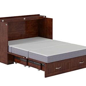 AFI Southampton Full Murphy Bed Chest with Mattress, Storage, and Built-in Charger in Walnut