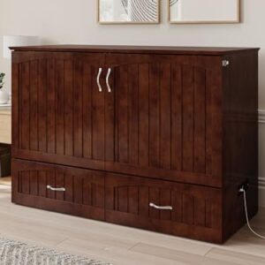 AFI Southampton Full Murphy Bed Chest with Mattress, Storage, and Built-in Charger in Walnut