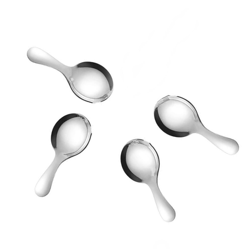 4pcs 304 Stainless Steel Spoon, Short Handle Spoon, Cute Dessert Ice Cream Spoon, Titanium Plated Tea Coffee Round Spoon,Milk Powder Condiments Spoon (Silver)