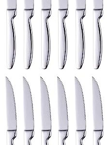 TAFAAL Set of 12 Stainless Steel Steak Knives, Corrosion Resistant, Serrated Sharp Blade, Stainless Steel Handle, Kitchen Table Knife