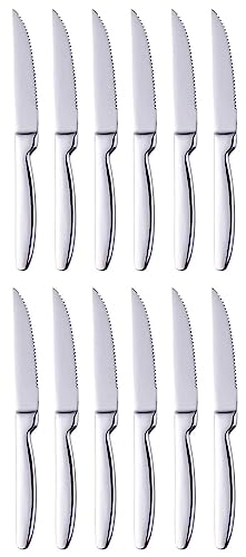 TAFAAL Set of 12 Stainless Steel Steak Knives, Corrosion Resistant, Serrated Sharp Blade, Stainless Steel Handle, Kitchen Table Knife