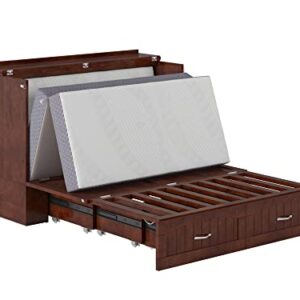 AFI Southampton Full Murphy Bed Chest with Mattress, Storage, and Built-in Charger in Walnut