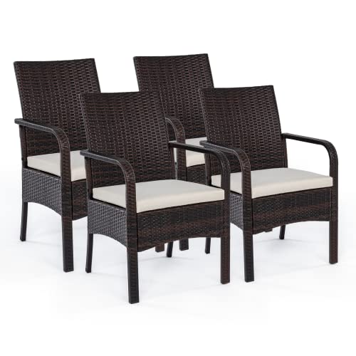 IDZO Lithe Upgraded Wicker Outdoor Dining Chairs Set of 4, 400 lbs Capacity, 2000 Hours UV Protection, Powder-Coated Steel Frame, Removable Seat Cushions, Weather-Resistant Patio Furniture Set