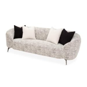 Michael Amini Noir Boucle 94" W Fabric Sofa in Ivory/Black Finish