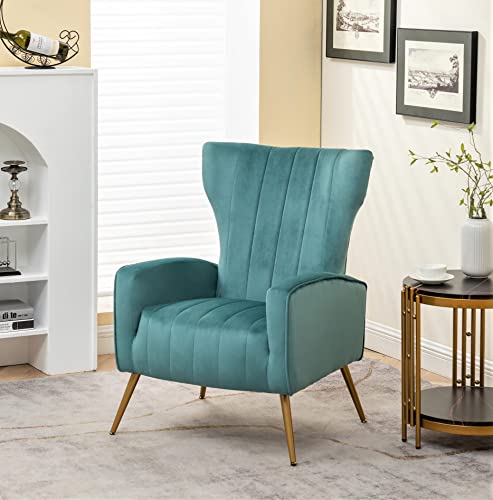 US Pride Furniture Modern Velvet Accent Chair for Living Room, Bedroom or Office with Stylish Metal Legs, Plush Upholstery and Wood Frame, Small-Medium, Teal