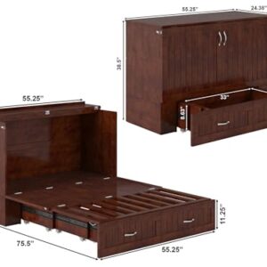 AFI Southampton Full Murphy Bed Chest with Mattress, Storage, and Built-in Charger in Walnut