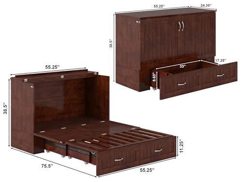 AFI Southampton Full Murphy Bed Chest with Mattress, Storage, and Built-in Charger in Walnut