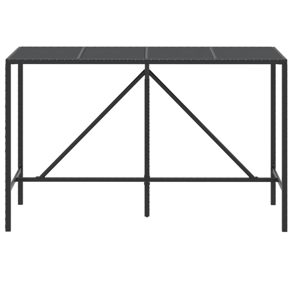 vidaXL Modern Bar Table with Black Glass Top, PE (Poly Rattan) Material, Weather-Resistant, Outdoor Garden Patio Furniture with Sturdy Steel Frame, Dimensions: 70.9"x27.6"x43.3"