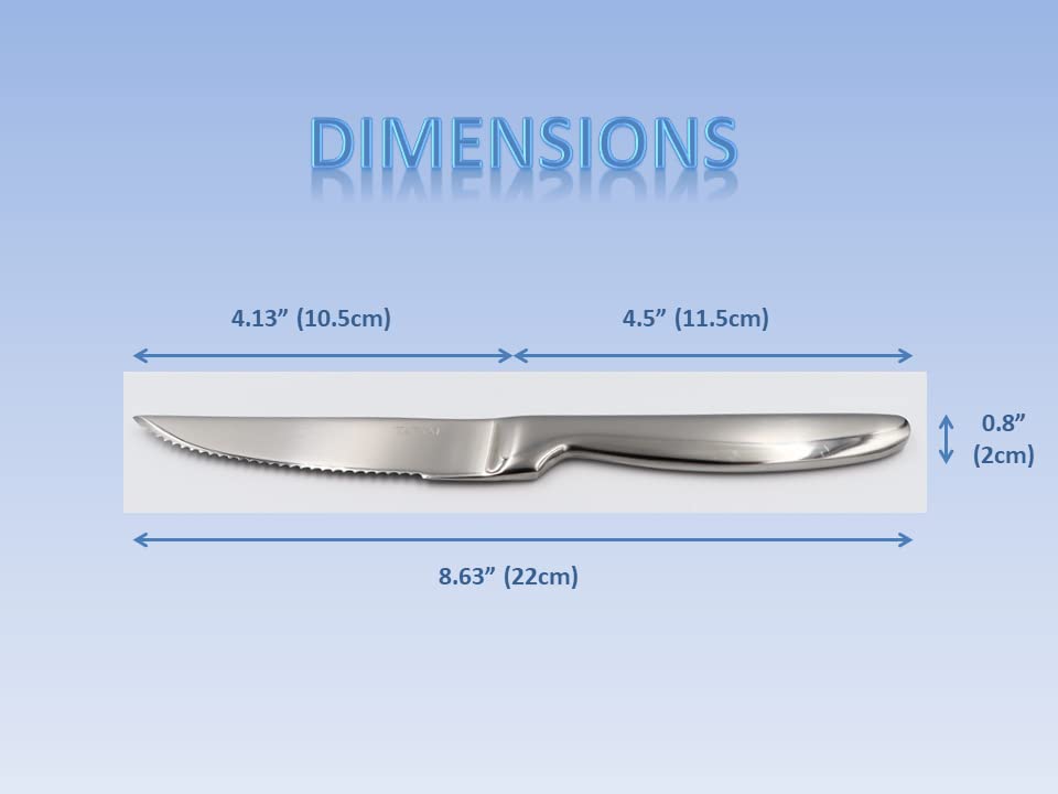 TAFAAL Set of 12 Stainless Steel Steak Knives, Corrosion Resistant, Serrated Sharp Blade, Stainless Steel Handle, Kitchen Table Knife