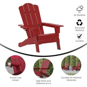 Flash Furniture Newport Adirondack Chair with Cup Holder, Weather Resistant Poly Resin Adirondack Chair, Red